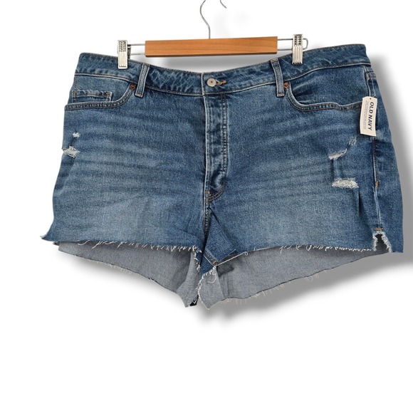 Old Navy Womens Plus Size 22 Blue High Rise OG Straight Distressed Denim Shorts - Picture 1 of 11